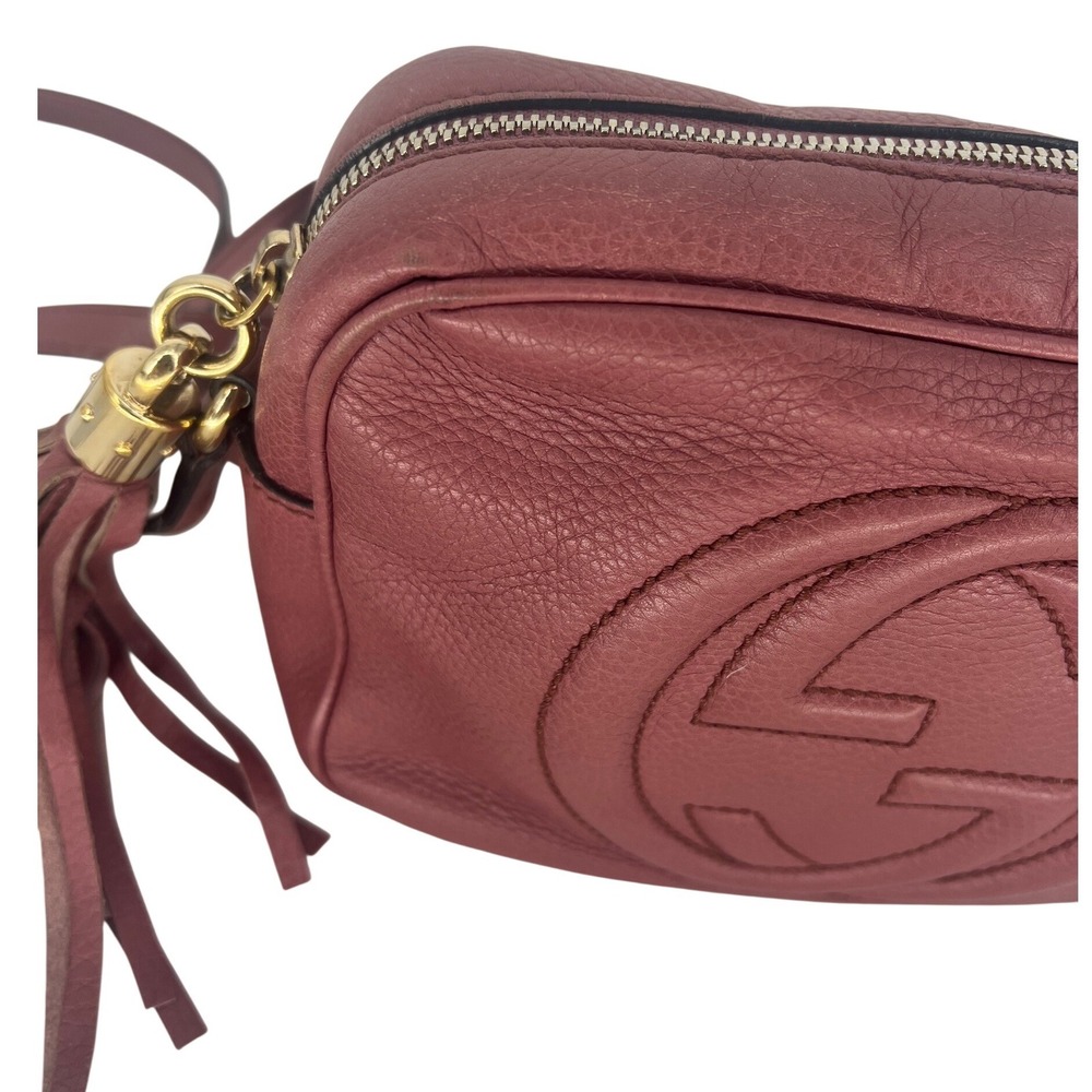 Gucci Soho Disco Crossbody Bag Pink Pebbled Leather Tassel Shoulder Bag - Picture 6 of 16